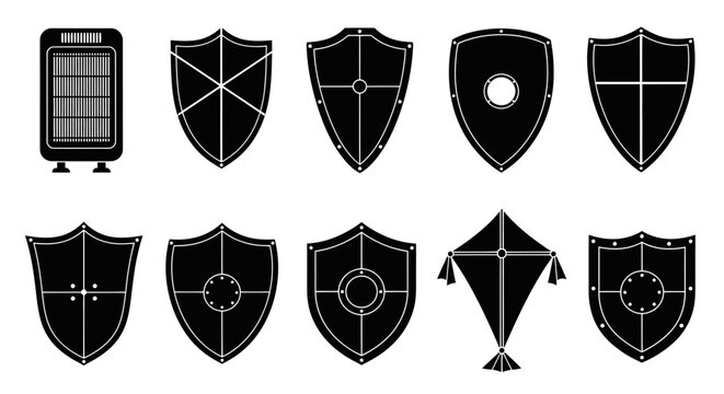 Shield Icons and Air Heater Silhouette Collection