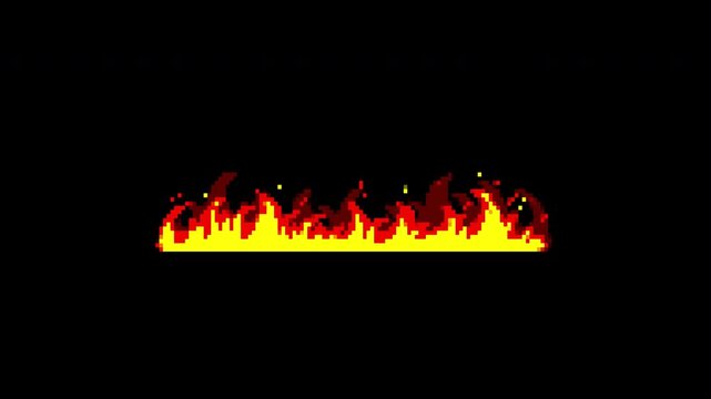 Dynamic Pixel Art Fire Flame Animation Loop on Black Background.