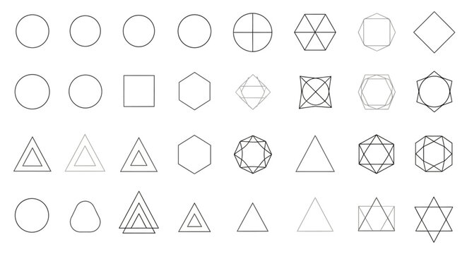 Geometric Shapes Set: Circles, Squares, Triangles, Hexagons, Diamonds
