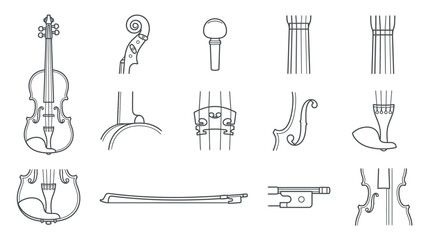Structured violin and cello line art illustrations. © katokcargo