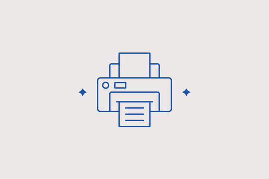 Office paper printer machine device line icon for office supplier. Reliable vector illustration for print shop, co-working space, hardware store.