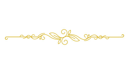 Elegant golden flourish divider line with leaves and scrolls, isolated on transparent background © TawfikStock