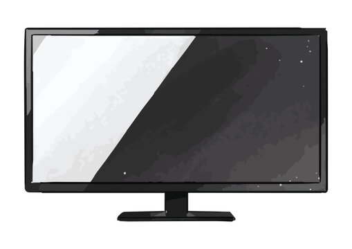 Item-style minimalist desktop computer illustration, elegant watercolor PC monitor with glossy textures and soft bleeds for creative technology branding ／ シズル感のあるパソコン・周辺機器のイラスト