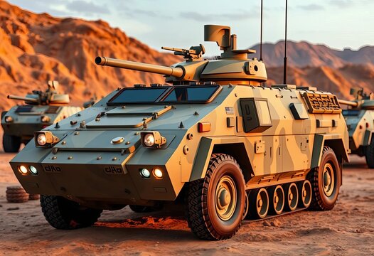 Modern armored infantry fighting vehicle on a military base, battle, ammunition
