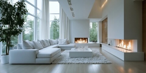 Obraz premium Bright and Cozy Minimalist Living Room with Natural Light, Modern Design, and Comfortable Sofa