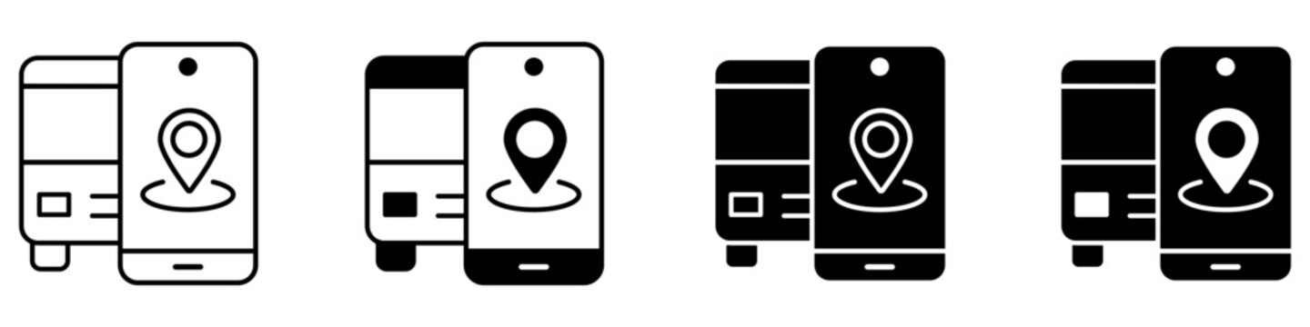 Bus search icon vector. Transport finder illustration sign. Vehicle tracking symbol. Public transit locator logo or mark.