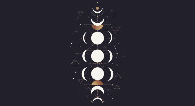 Celestial Moon Phases Geometric Constellation Graphic Art