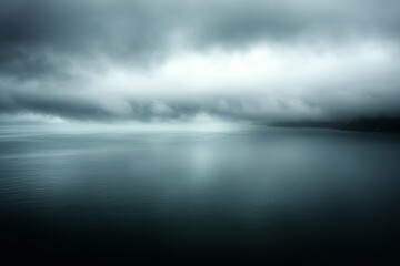 Fototapeta premium Misty Waterscape at Dusk with Dim Hues and Serene Skies, Capturing Soft Focus Reflections in Nature