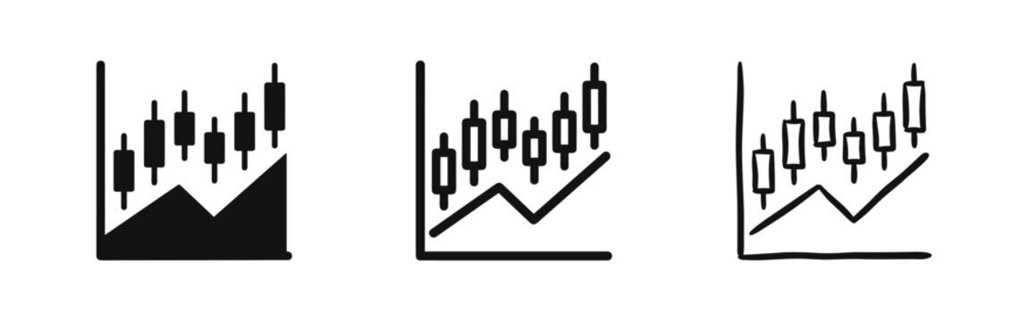 Stock market candlestick chart icon set, financial trading