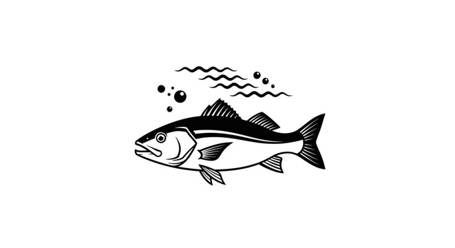 Snook fish swimming underwater illustration with bubbles.