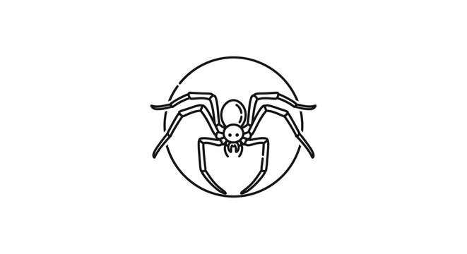 Stylized spider symbol within a circular frame line art.