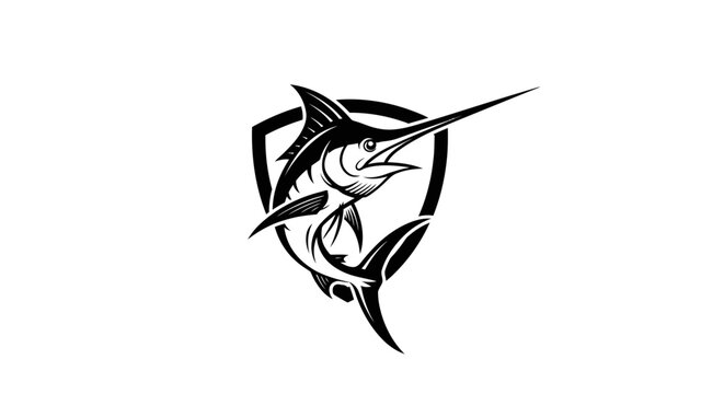 Shield shaped marlin logo for competitive fishing teams.