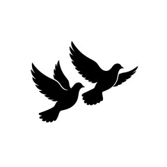Fototapeta premium Flying Doves, Black Silhouettes, Bird Icons, Wildlife Symbols isolated on White Background silhouette