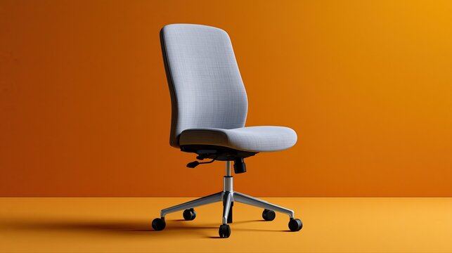 Bright orange background highlighting a sleek gray ergonomic office chair, perfect for workspace or marketing visuals.