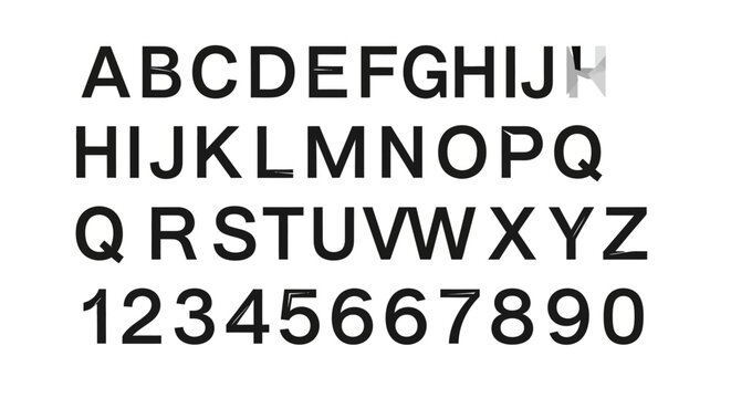 Alphabet Letters and Numbers in Simple Black Font on White Background