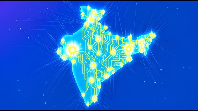 Digital india map with glowing circuit board network technology concept animation