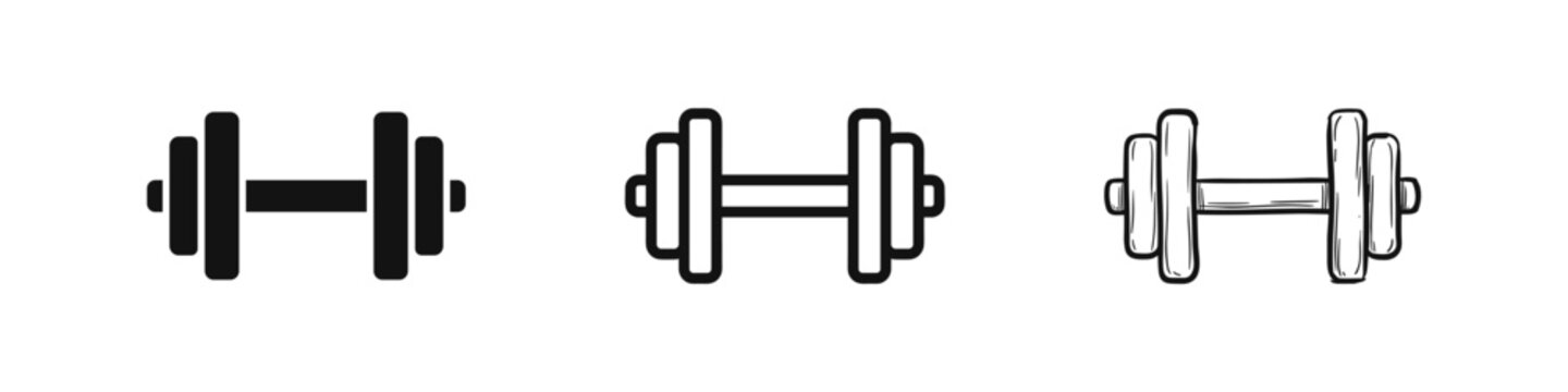 Fitness dumbbell icon set, gym equipment, strength training
