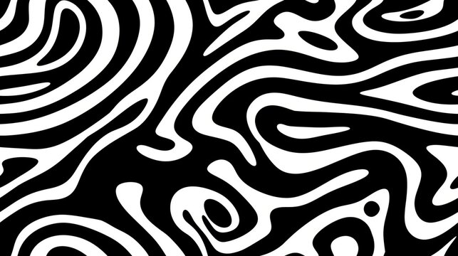 Dynamic black white swirling seamless pattern background. Abstract graphic pattern featuring flowing curved lines creating a modern black and white backdrop
