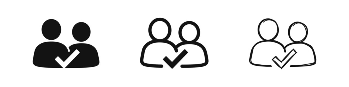 Verified user and team icon set with checkmark
