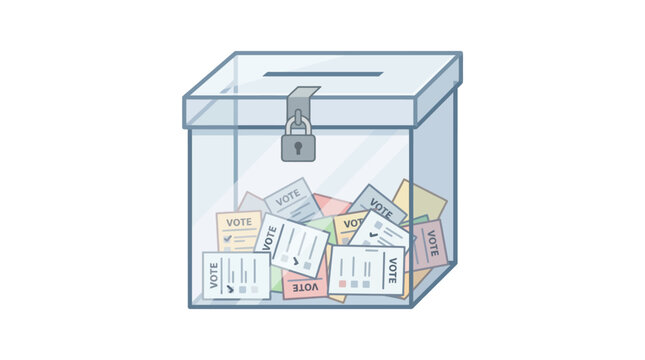 Transparent Ballot Box Filled with Voting Papers