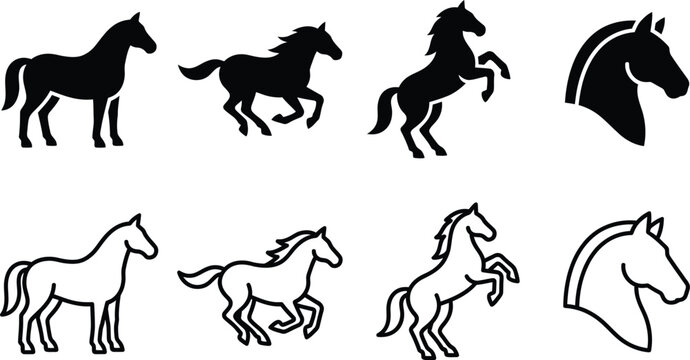 animal horse silhouette icon collection in vector style for design and branding concepts