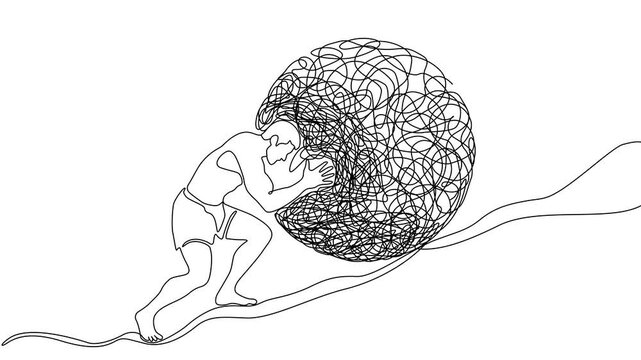 Man Facing Chaos Problem Solving and Mental Challenge Animation