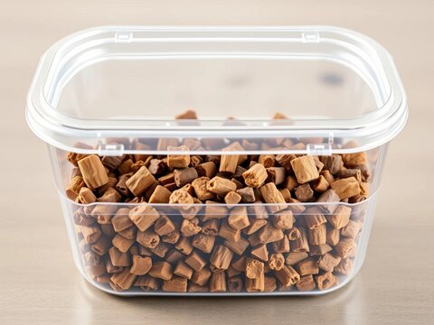 Plastic container filled with hidden brown and white planar design, modern, simple