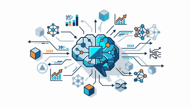 Abstract representation of an AI brain with data flow connections and nodes