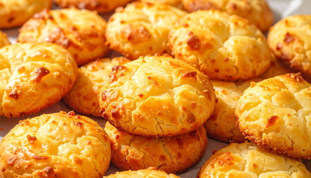 Freshly Baked Golden Cheese Bread Pao de Queijo Close-up