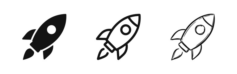 Rocket launch icon set, spacecraft symbol in solid, linear, and sketch doodle styles for space travel design © drawing lines