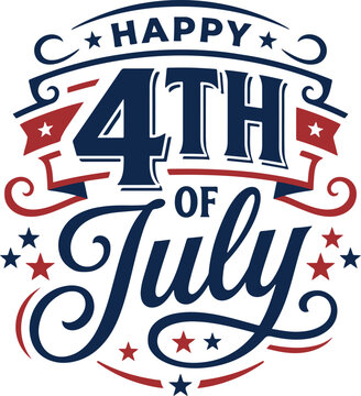 Decorative "Happy 4th of July" patriotic lettering with stars