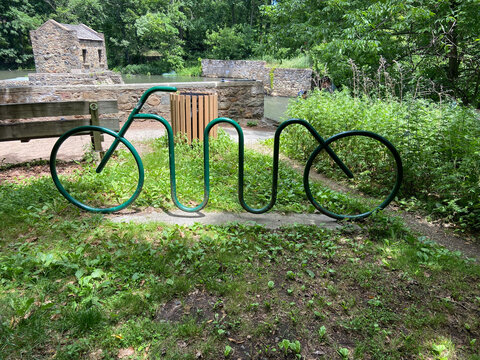 Bicycle-shaped bike rack at Speedwell Park in Morristown, New Jersey, USA