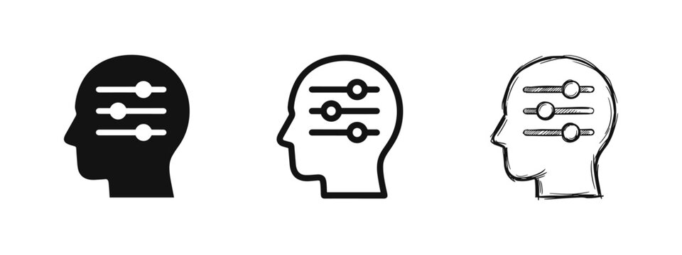 Human profile with slider controls icon, mental health, cognitive balance, mindset