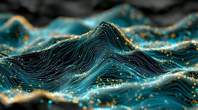 Abstract wave design with shimmering gold particles