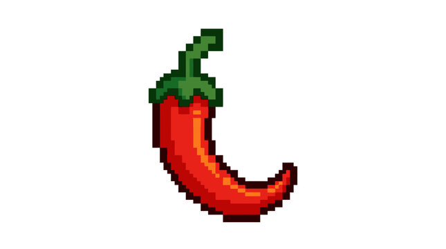 Pixel Art Red Chili Pepper Icon.