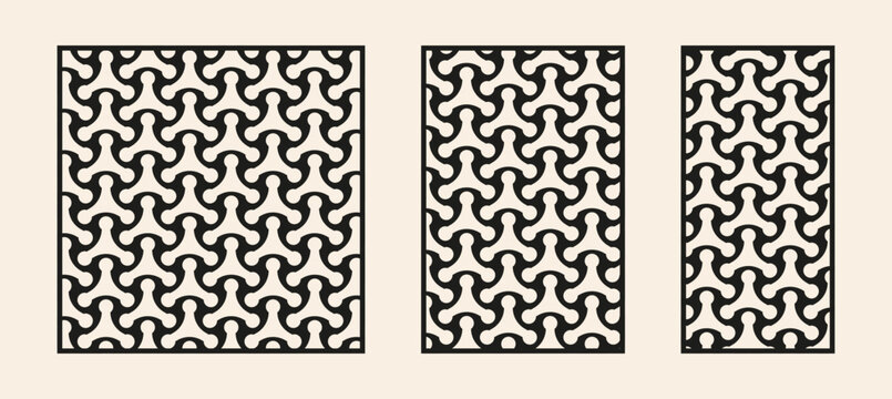 Decorative laser cut panels with geometric triskelion Y-shape pattern. CNC laser cutting template set, abstract interlocking propeller privacy screen vector. Modern geometric lattice panels for cnc ro