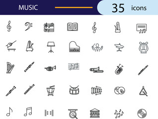 Comprehensive set of musical instrument and notation icons with instrument symphony orchestra © MSTNASIMA