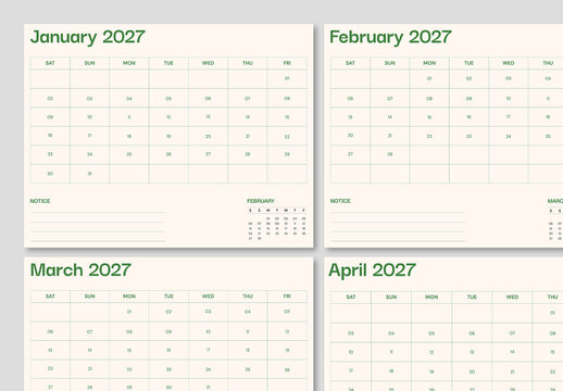 Minimal 2027 Calendar and Monthly Planner Layout