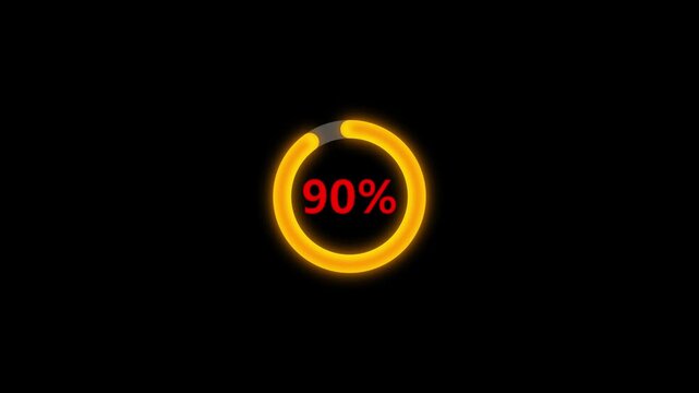Progress indicator animation syncs glowing white circle loaders. Digital progress indicator animation counts ninety percent status. Minimal progress indicator animation resets loops.