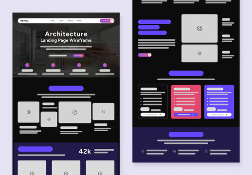Modern Architecture Landing Page Wireframe UI UX Website Template Design