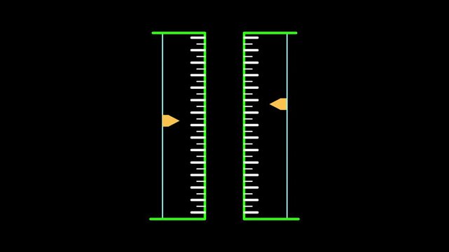 Abstract animation slides dual vertical ruler columns. Technical abstract animation markers orange triangle gauges. Minimal abstract animation logs engineering metrics data.