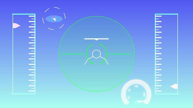 HUD dashboard animation monitors futuristic aviation indicators. Technical HUD dashboard animation reads altimeter compass variables. Clean HUD dashboard animation checks loops.