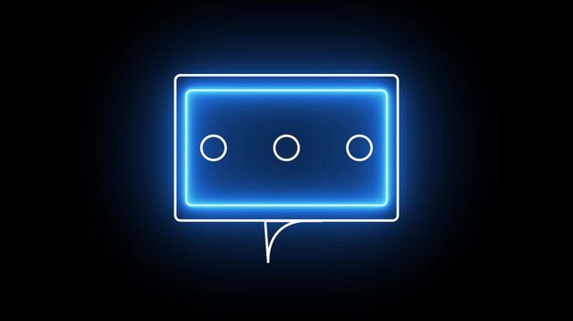 Chat message animation illuminates blue neon speech bubbles. Interactive chat message animation pulses modern comment symbols. Minimal chat message animation frames text fields.