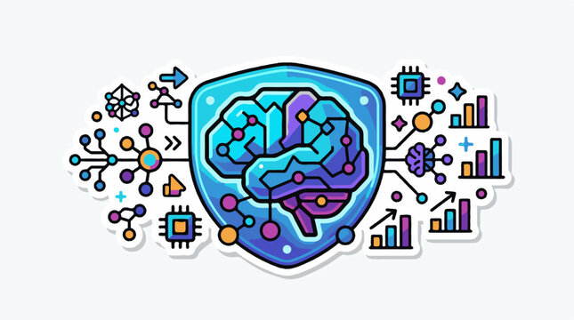 Abstract representation of artificial intelligence with brain circuits and data