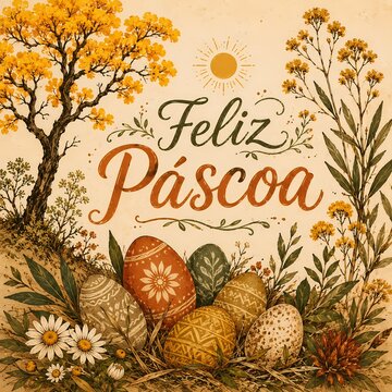 feliz p&aacute;scoa easter card with eggs