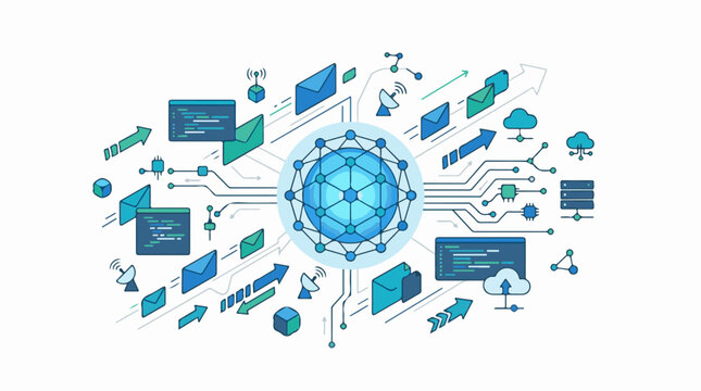 Abstract network graphic with digital elements and connections