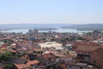 View of the city of Drobeta-Turnu Severin, Romania, from above.  Seen from the top of the water castle. The city lies on the Danube, which is here the border river between Romania and Serbia. Europe. © utamaria