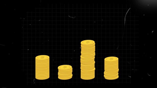 Animated gold coins stacked in increasing