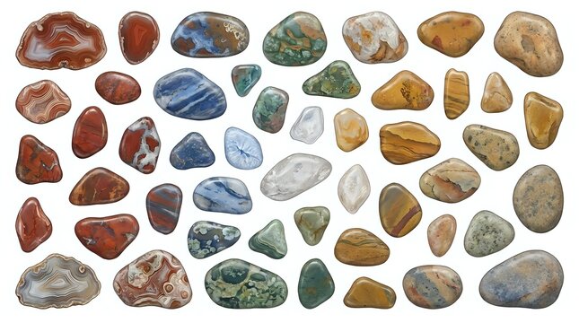 Polished Tumbled Gemstones Collection &mdash; Semi-Precious Natural Minerals Colorful Stone Assortment