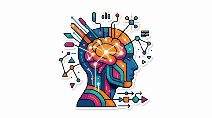 Obraz premium Abstract human head with colorful geometric network connections